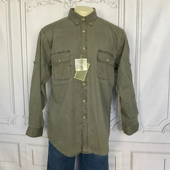 Clearwater Outfitters Mens Olive Khaki Green Long Sleeve Outdoorsman Casual Top - Picture 3 of 10